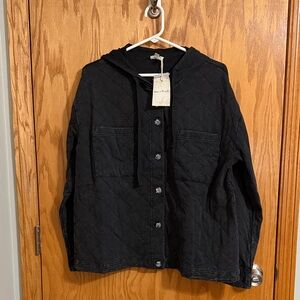 Hem & Thread Black Quilted Hooded Utility Jacket